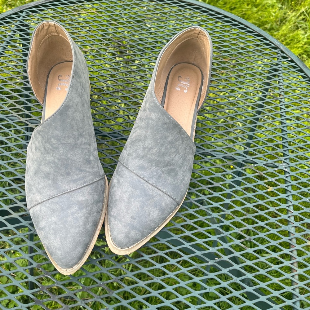Suede Eucalyptus Green Flats with Low Heel